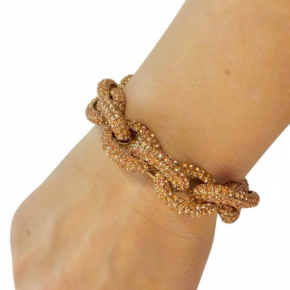 BaubleBar Coral Crystal Pave Chunky Curb Chain Statement Bracelet Sparkle Glam